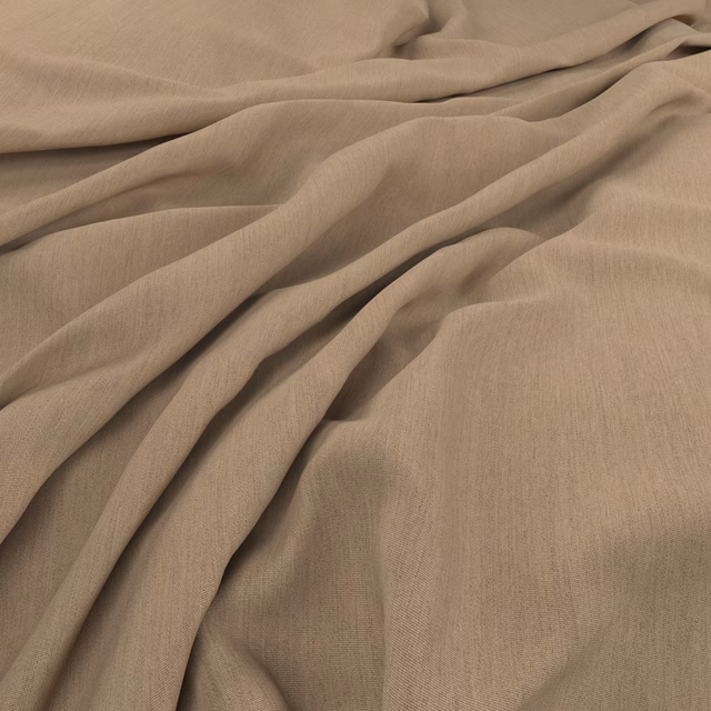 Warm natural taupe plain-weave fabric draped in soft, flowing folds