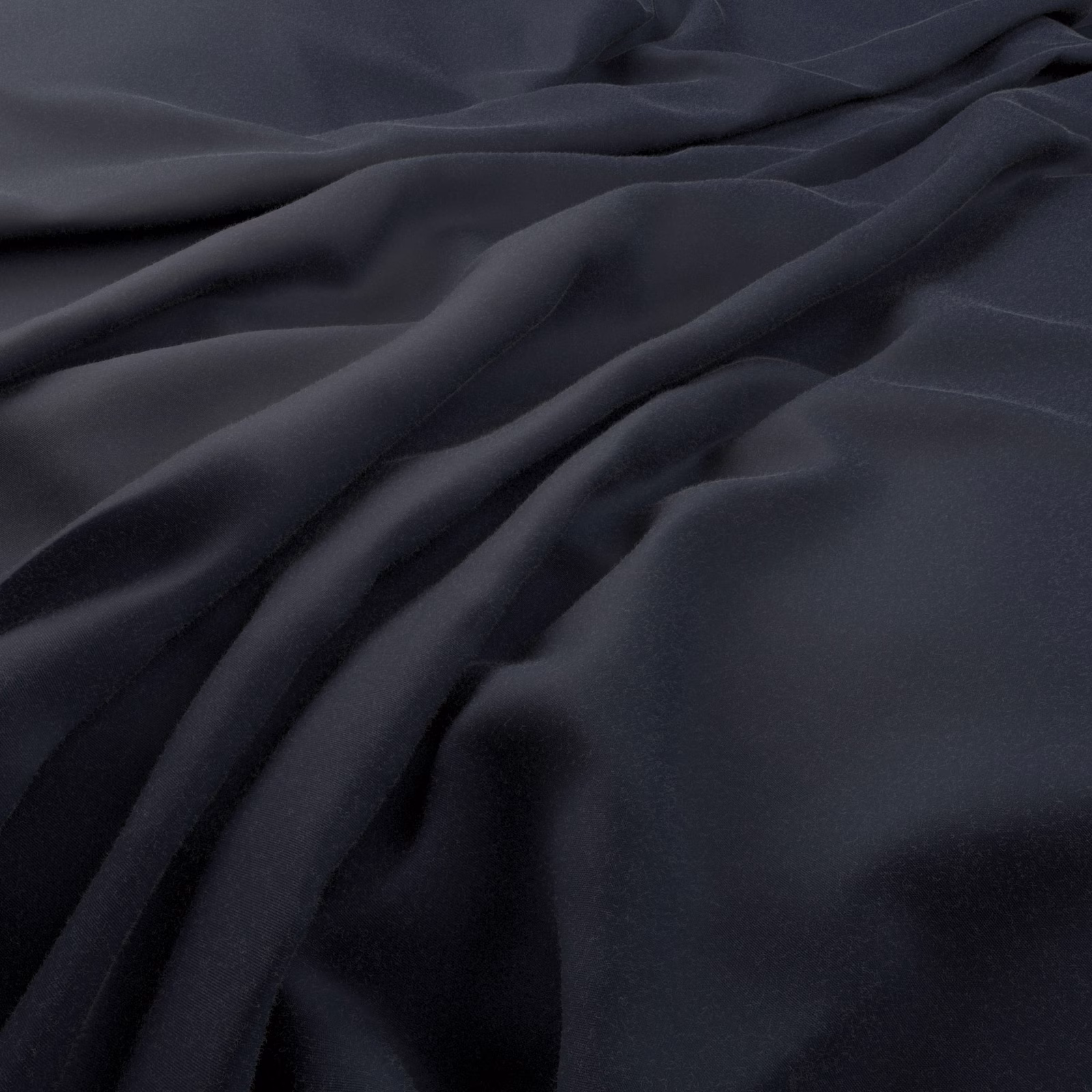 Deep navy plain fabric draped in fluid folds with subtle low-sheen highlights