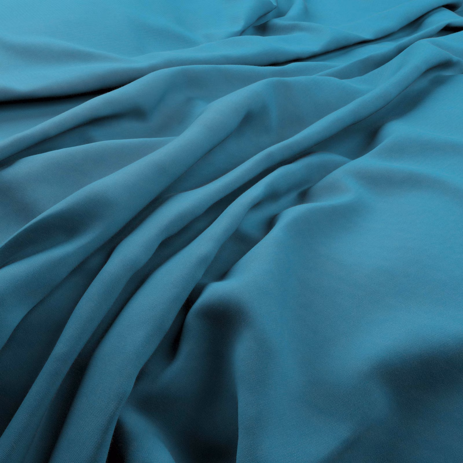 Smooth deep turquoise-teal fabric gathered into flowing folds with subtle sheen