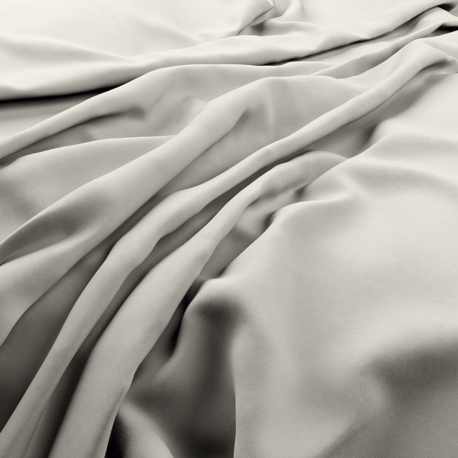 Fluid ivory-grey fabric in smooth draped folds with soft satin-like highlights