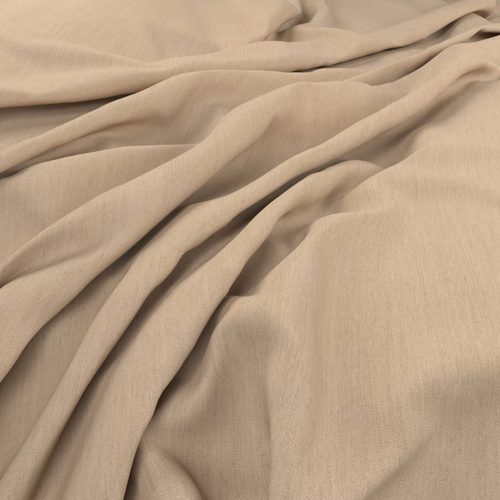 Pale greige-taupe woven Solaire fabric draped to show its fluid surface