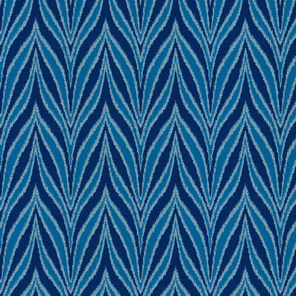 Deep navy fabric with aqua and pale-blue ikat chevron stripes