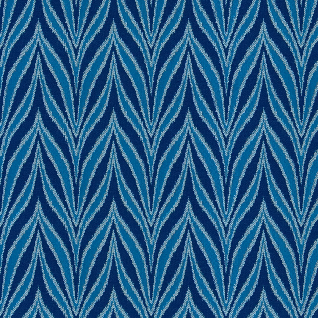 Deep navy fabric with aqua and pale-blue ikat chevron stripes