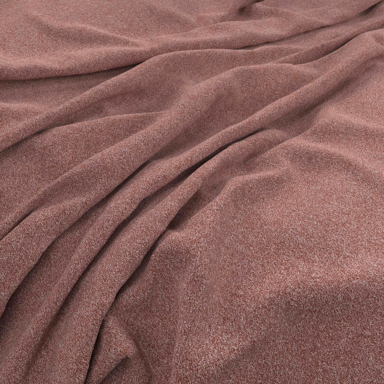 Muted brick-rose fabric with a softly brushed surface falling into deep folds