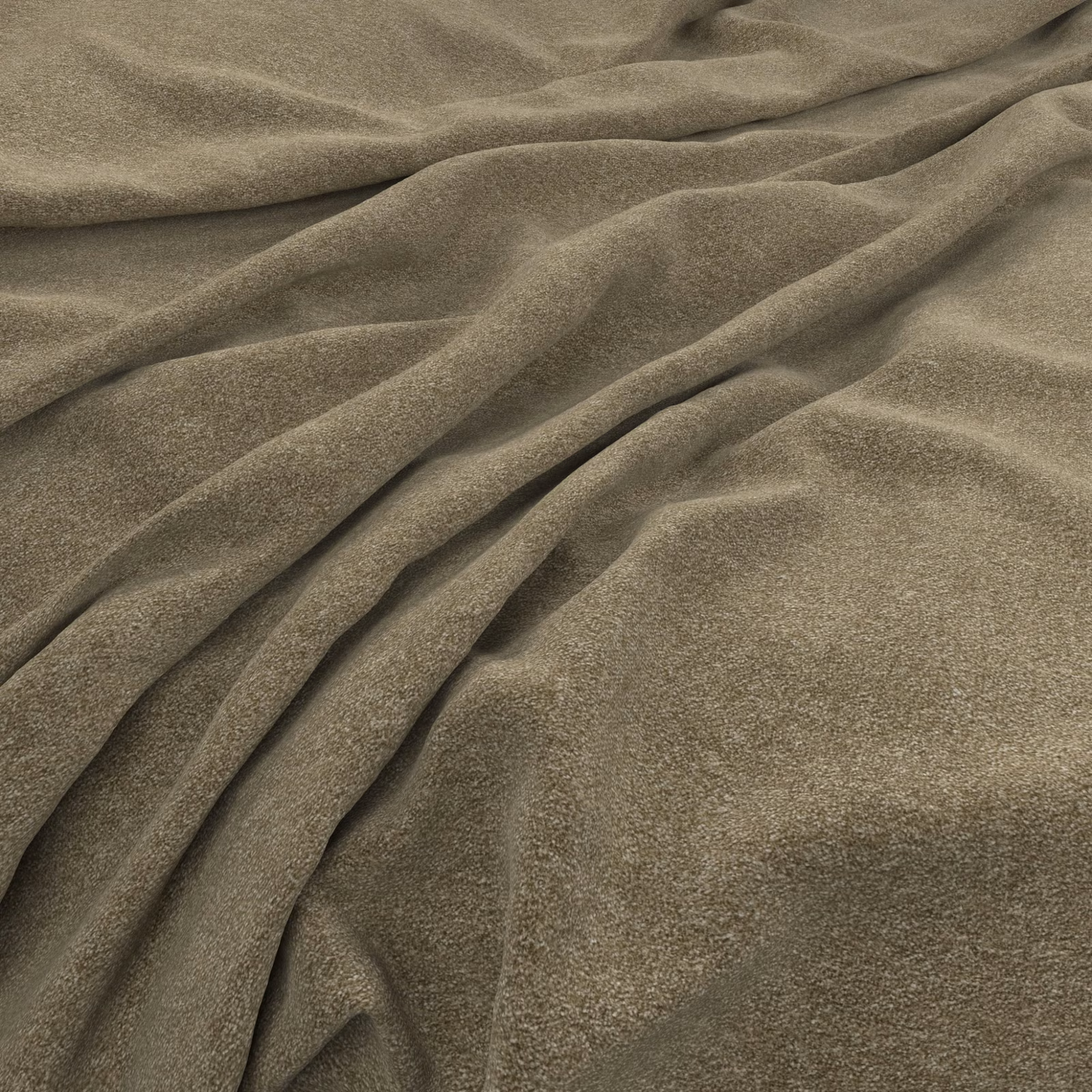 Muted mushroom taupe fabric with a softly brushed surface folding into deep fluid shadows