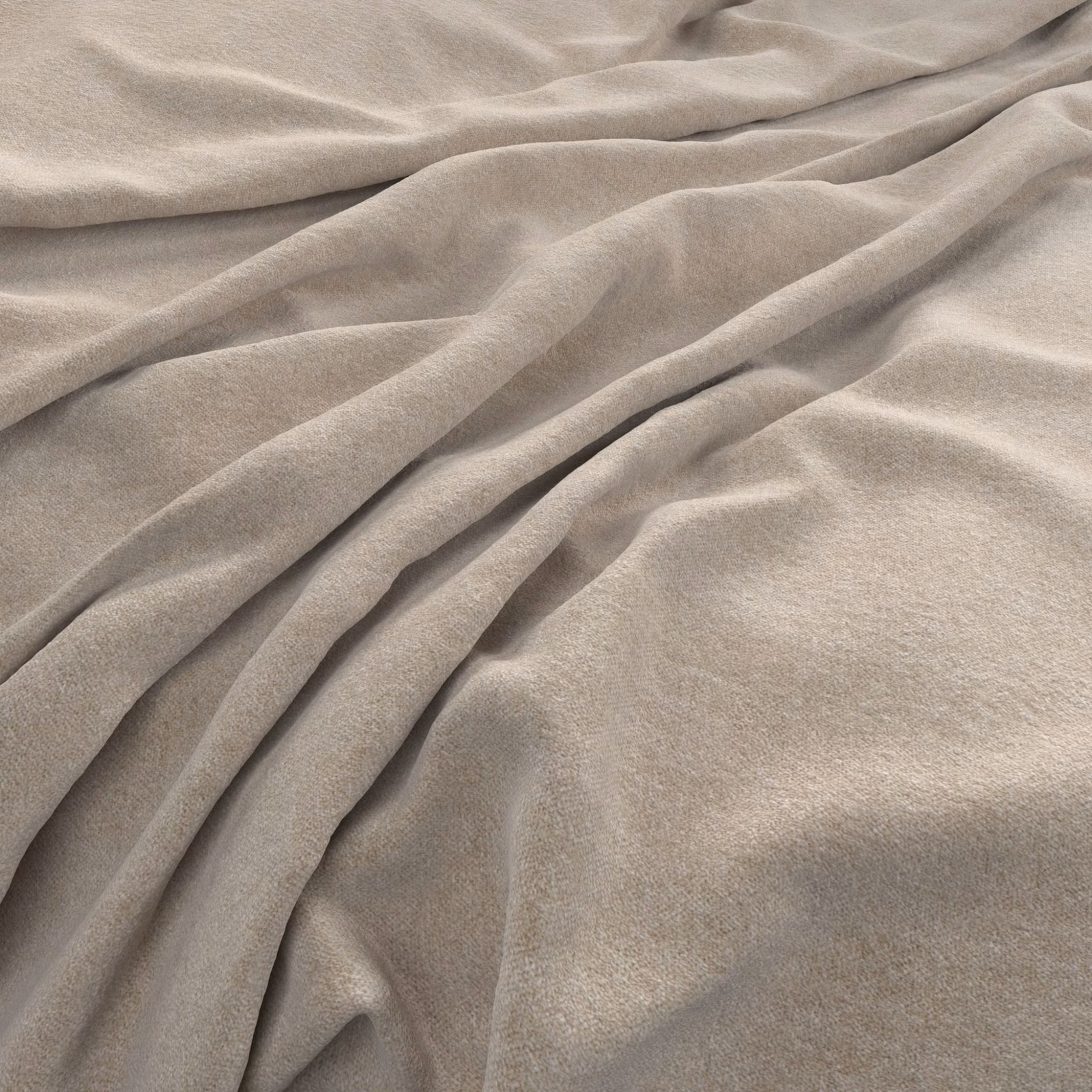 Pale taupe-grey plain fabric with a fine soft texture draped into flowing folds