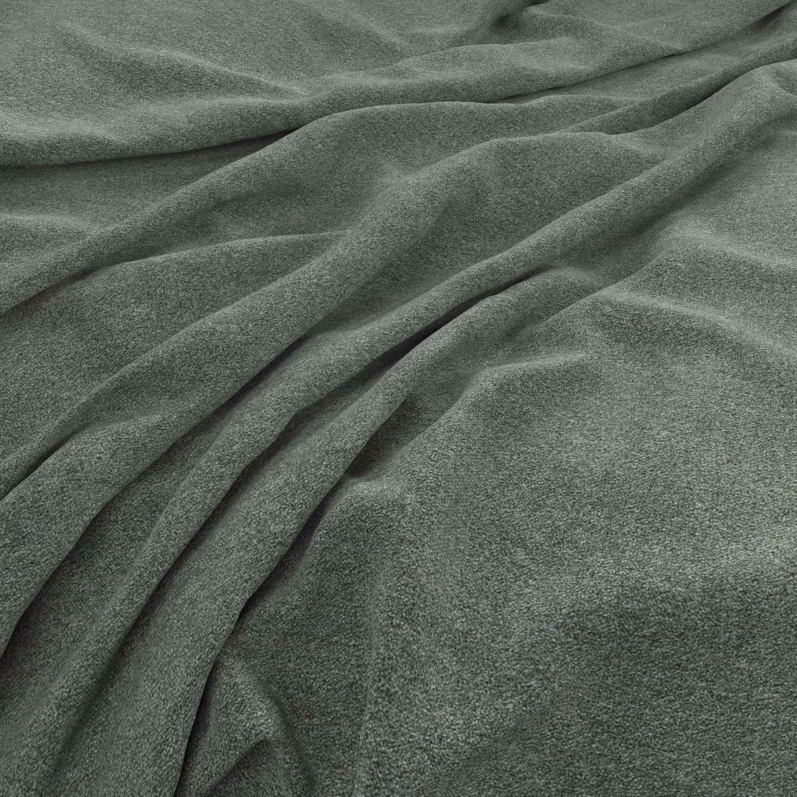 Deep pine-green cloth with a soft brushed texture, gathered into flowing folds