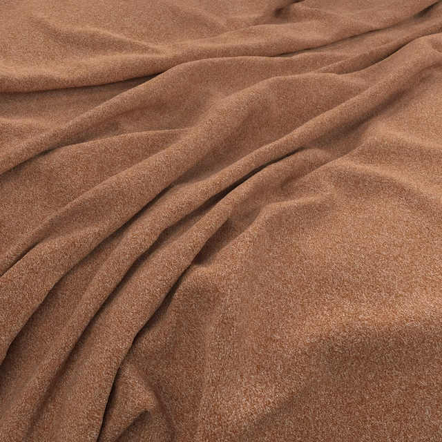 Close-up of warm rust-brown fabric with a fine brushed nap in soft folds