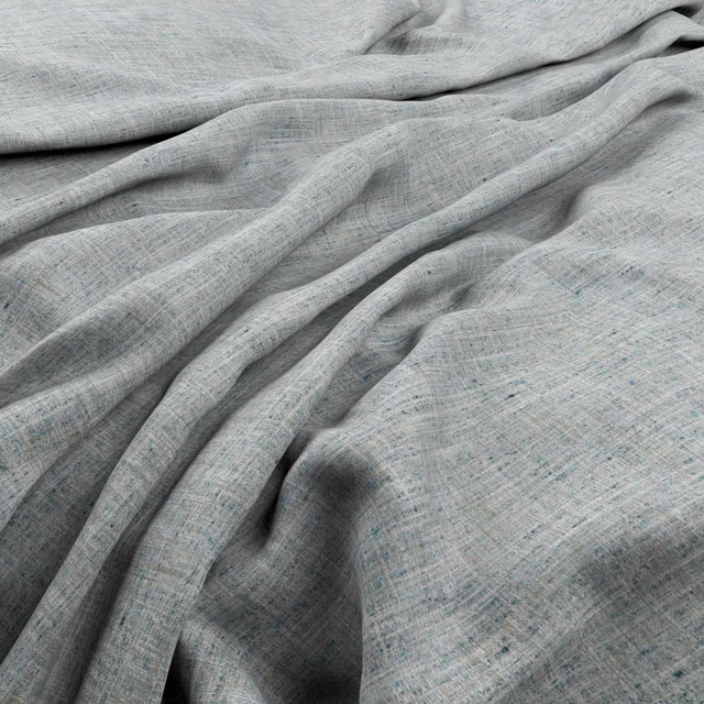 Pale blue-grey Sonas textile with fine crosshatched weave draped in soft folds