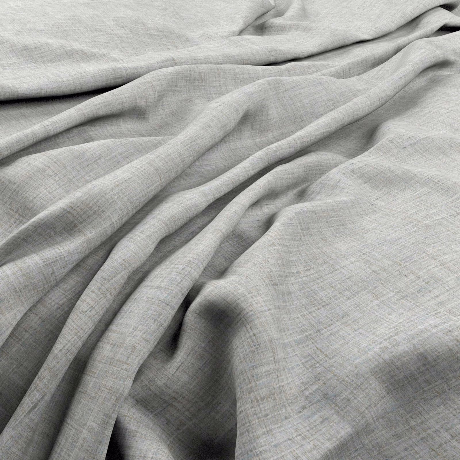 Pale cool-grey Sonas fabric with fine crosswoven texture, gathered in soft folds.