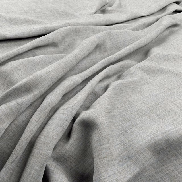 Pale cool-grey Sonas fabric with fine crosswoven texture, gathered in soft folds.