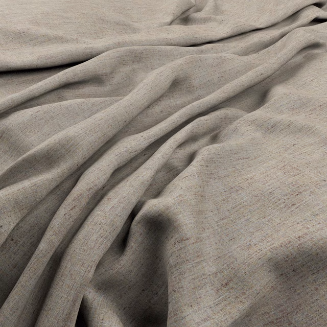 Taupe-grey Sonas Dusk fabric showing fine slub weave in soft gathered folds
