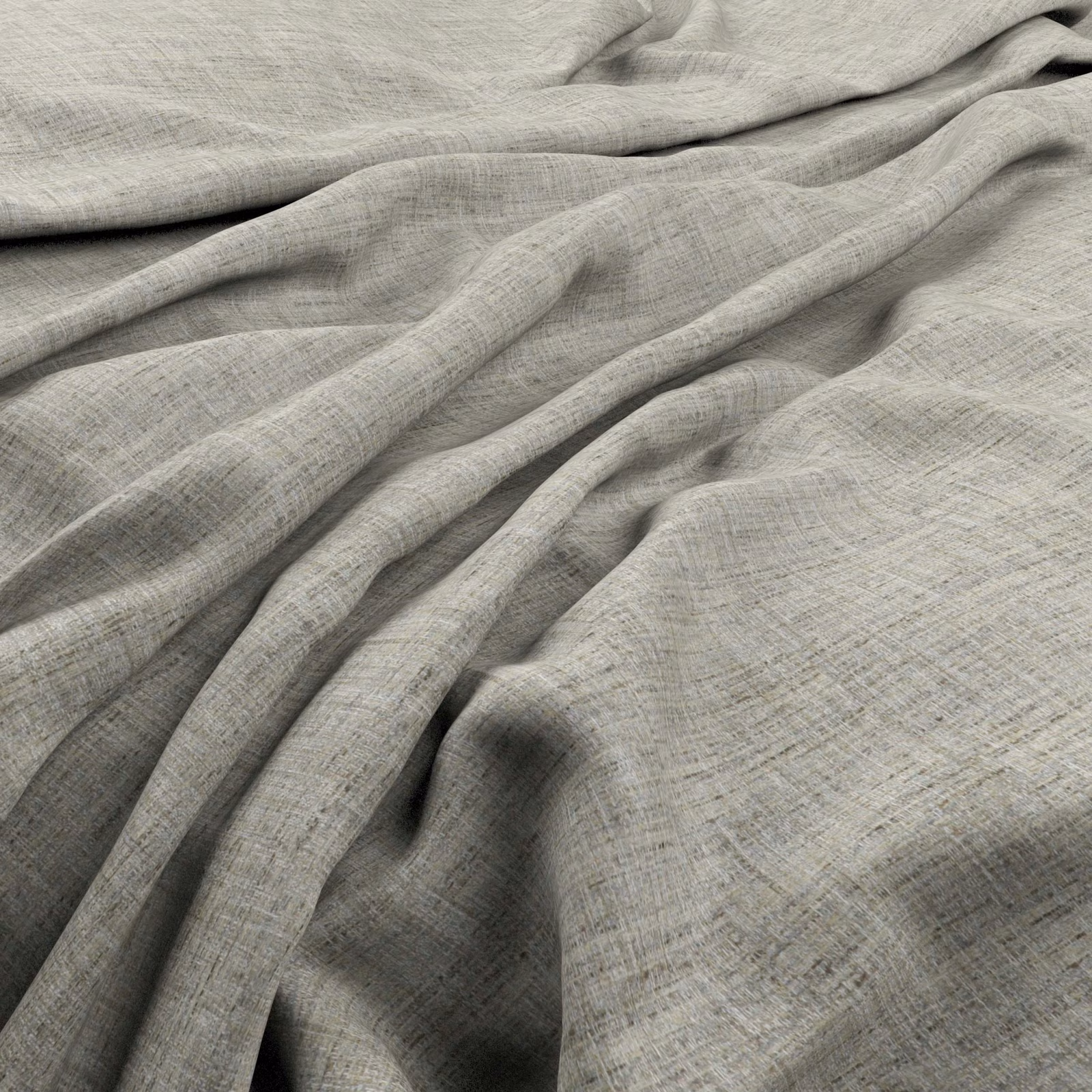 Pale warm-grey crosshatched fabric draped in soft, flowing folds