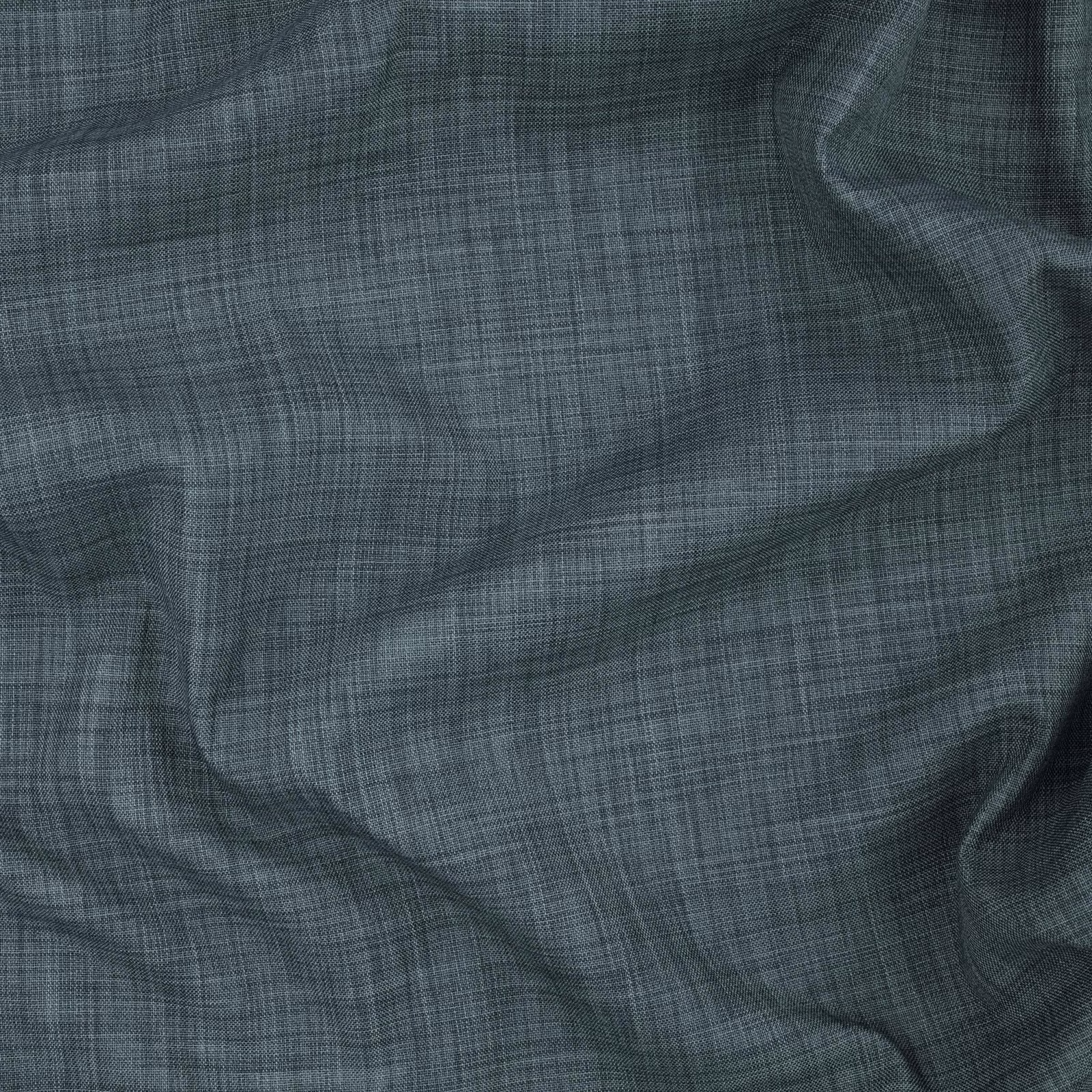Deep blue-grey teal fabric with fine crosshatch weave gathered into soft folds