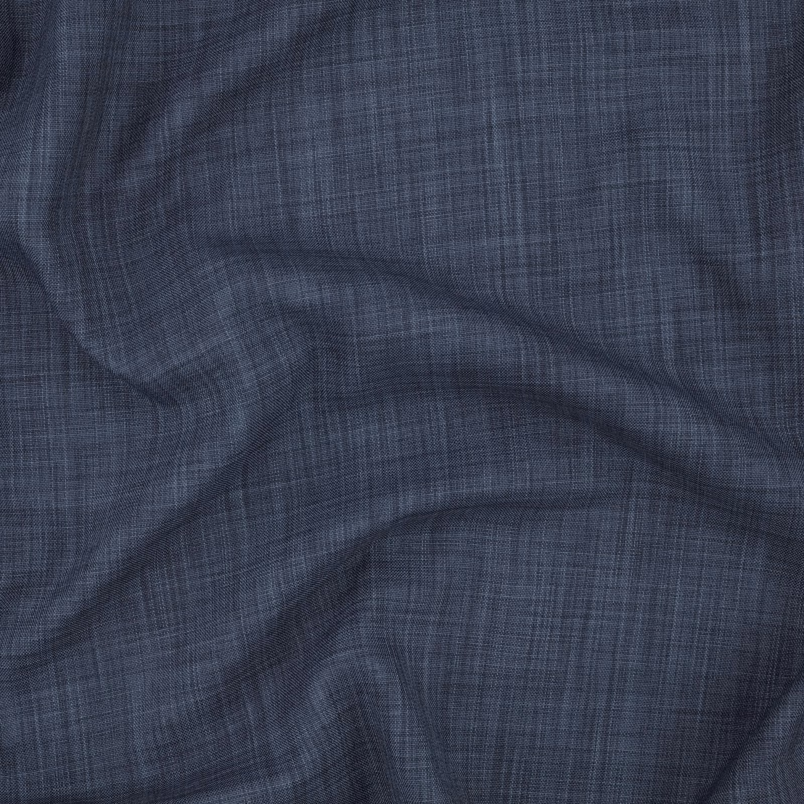 Deep navy fabric with fine crosshatch weave gathered into soft fluid folds