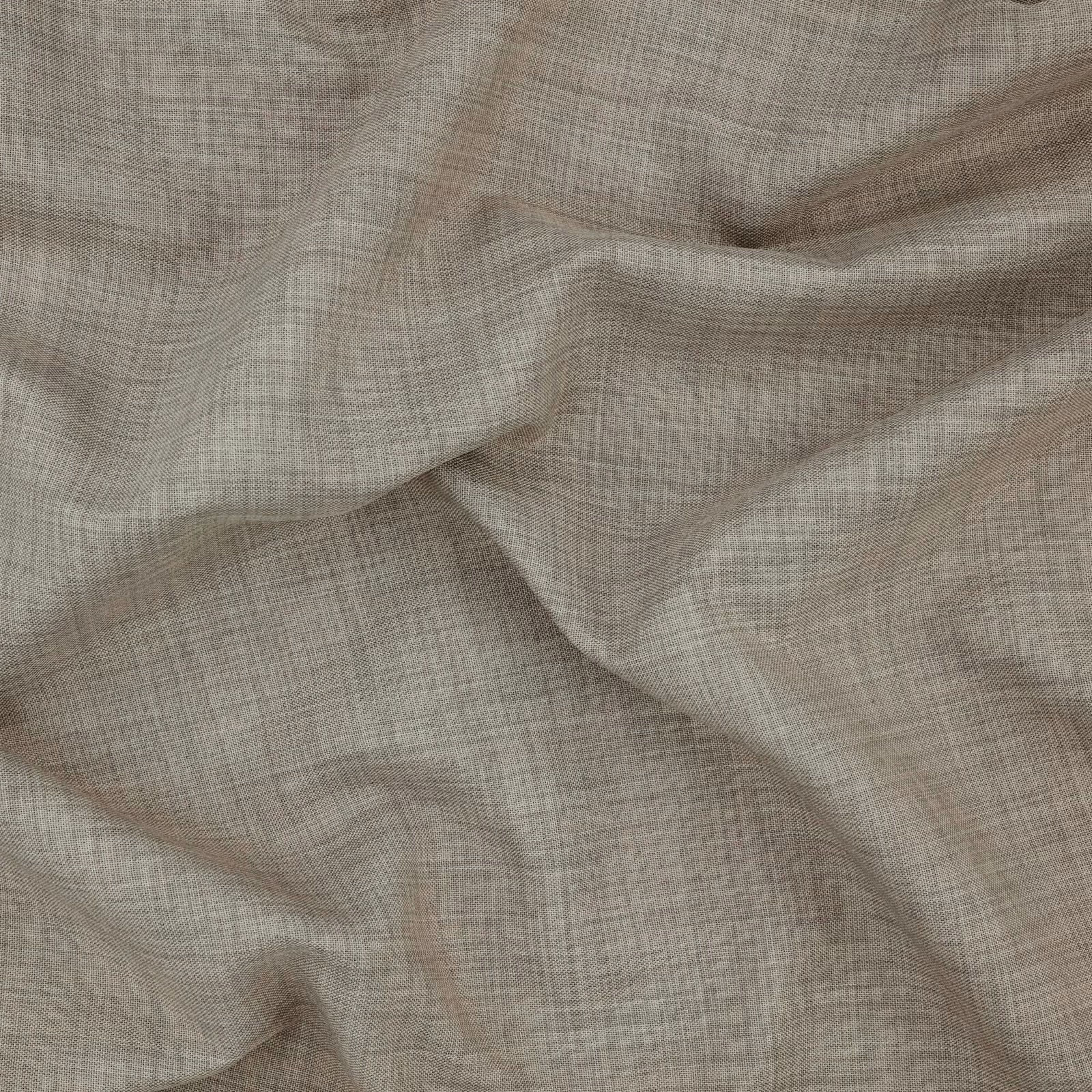 Warm grey-taupe Pumice textile with fine crossweave and softly gathered fluid folds
