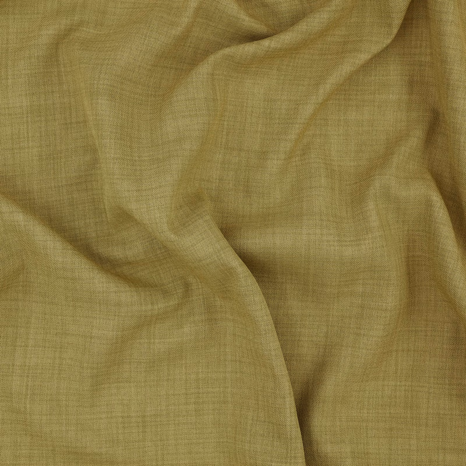 Muted wasabi olive fabric with a fine crosshatched weave gathered into soft folds