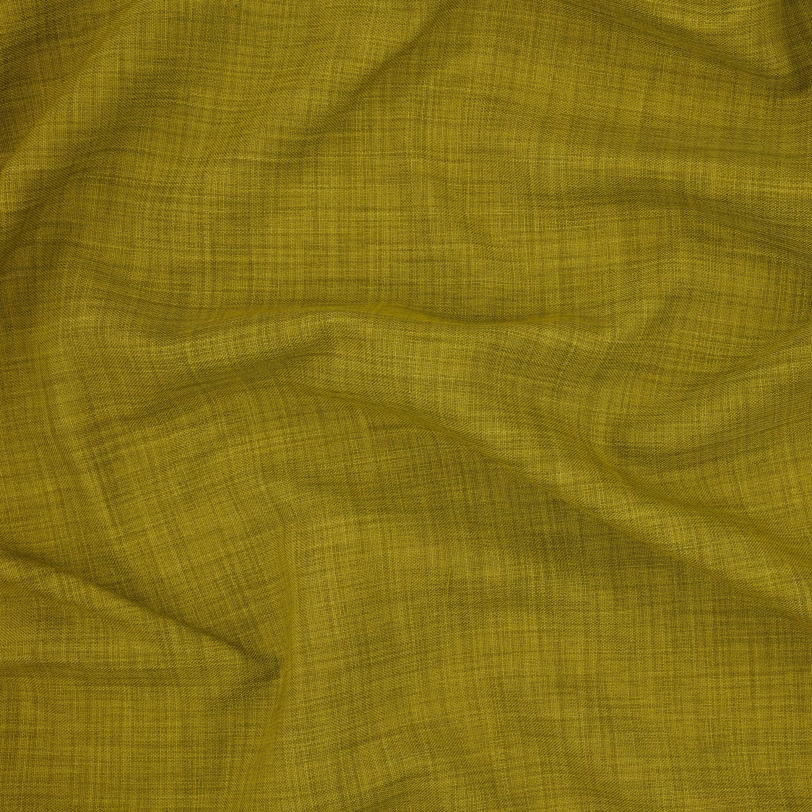 Olive chartreuse woven fabric with fine crosshatch texture in soft rippled folds
