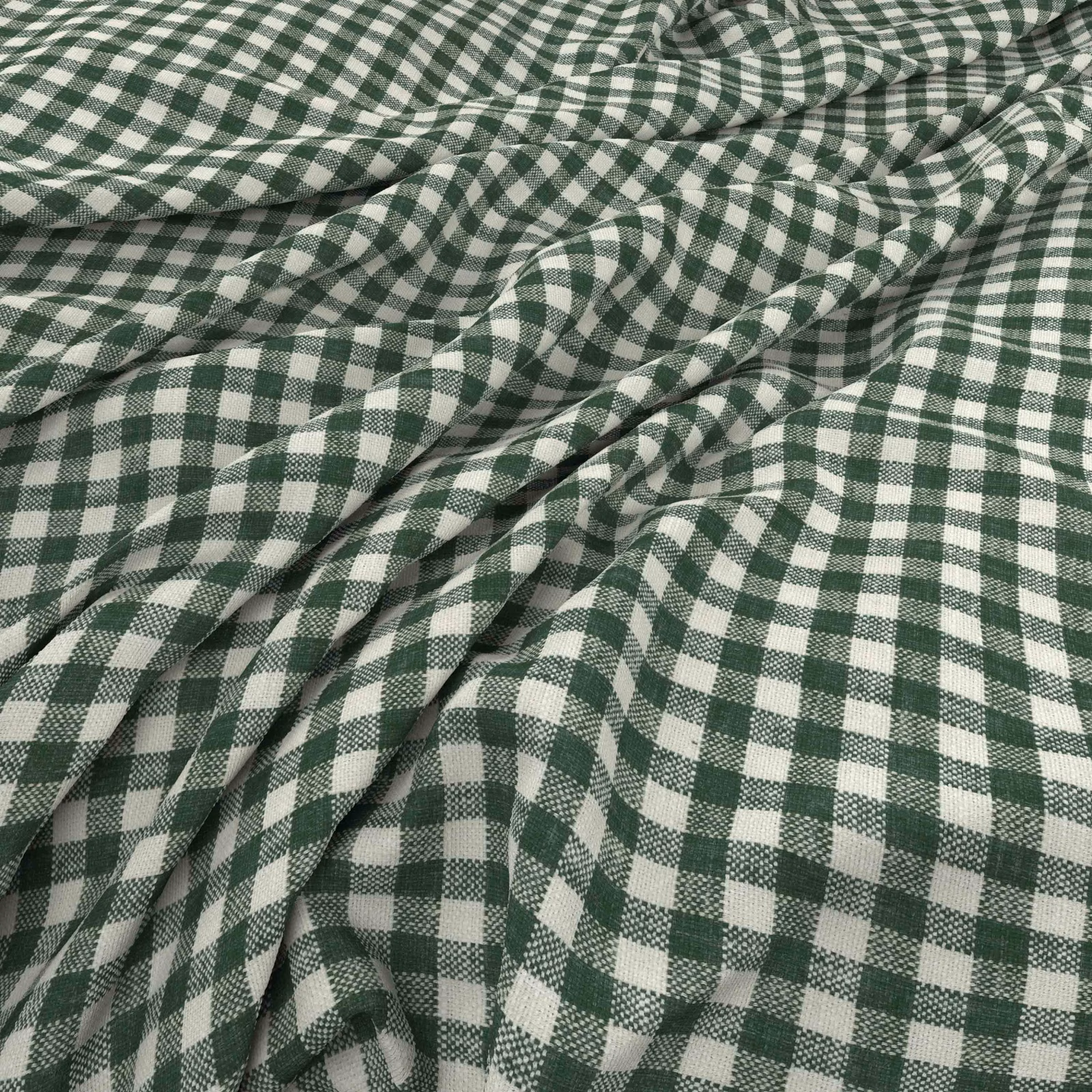 Muted clover green and cream gingham check with softly crinkled woven folds