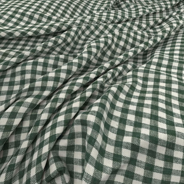 Muted clover green and cream gingham check with softly crinkled woven folds