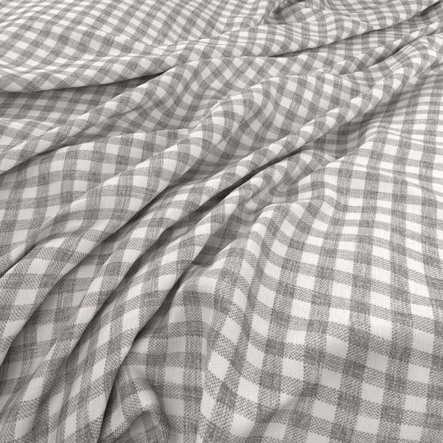 Soft grey and white checked weave gathered into gently shadowed folds