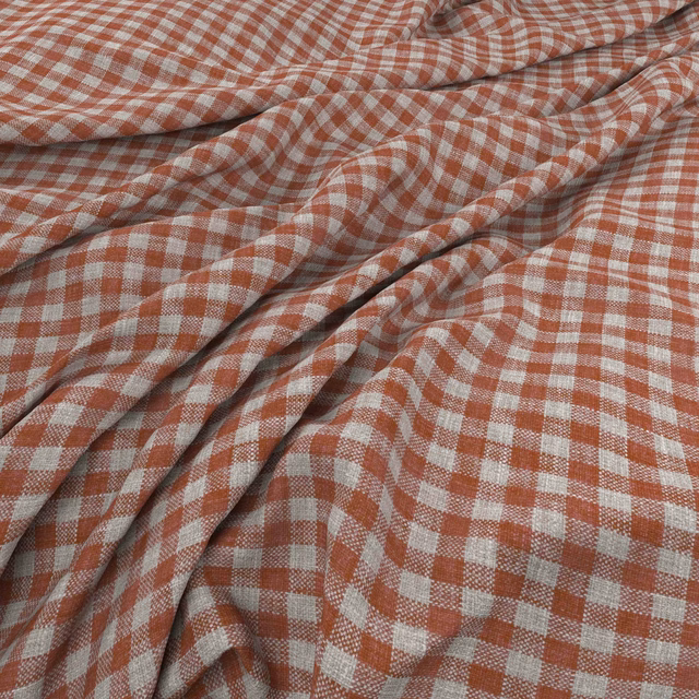 Warm terracotta and cream woven checks with a softly gathered, tactile surface