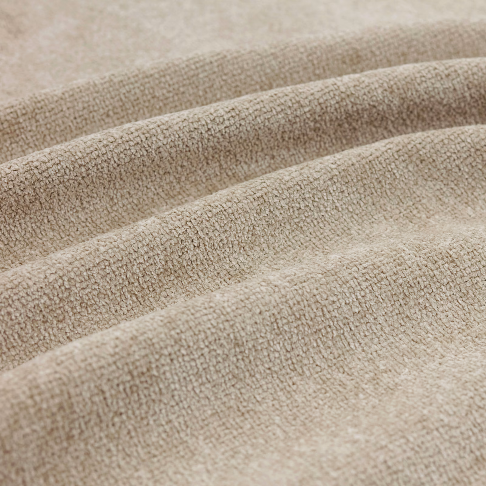 Warm stone taupe fabric with a close, softly nubby woven texture in folds
