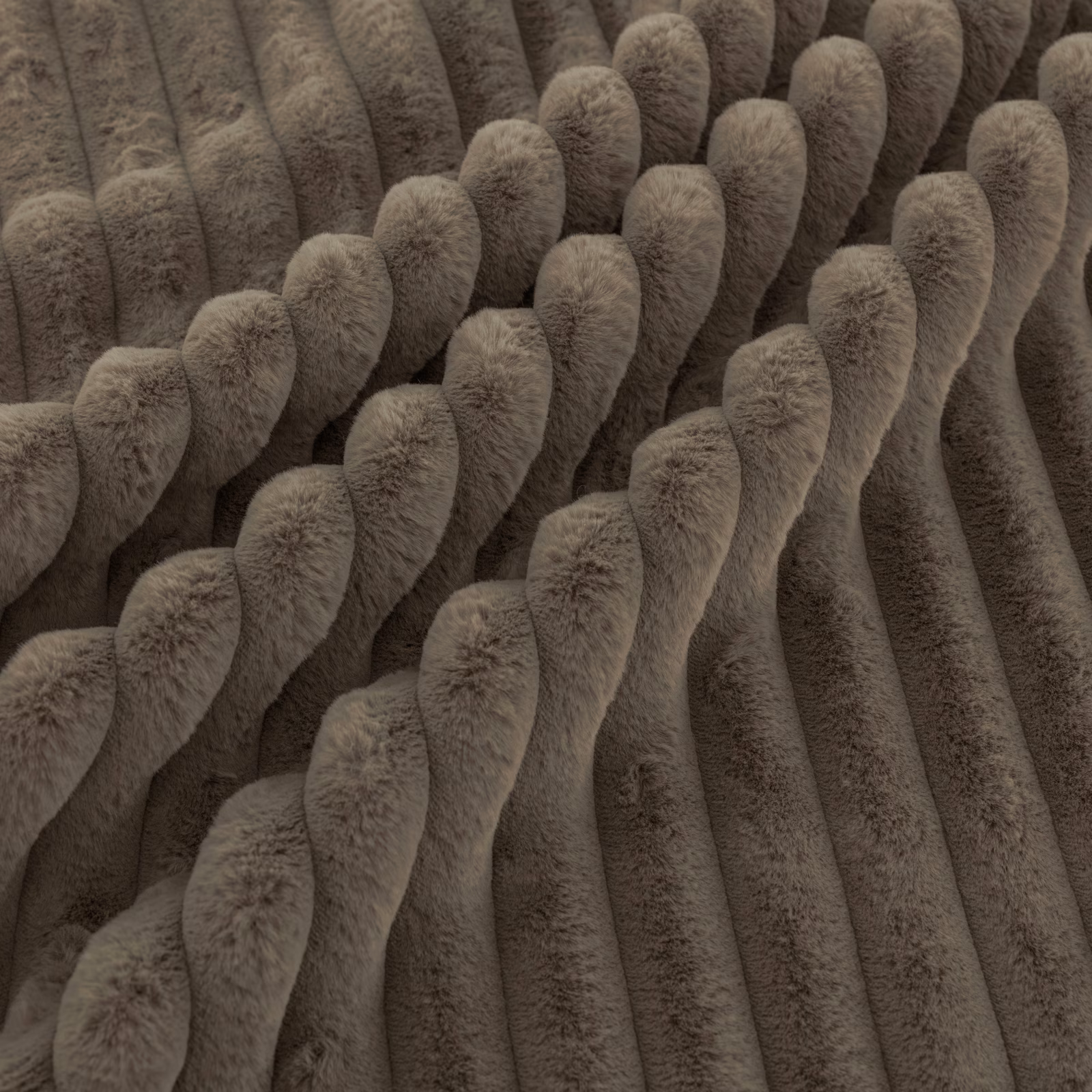 Warm mink taupe fabric with plush raised ridges and deep textured channels