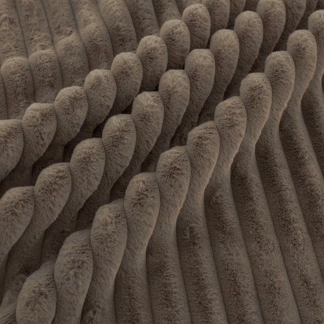 Warm mink taupe fabric with plush raised ridges and deep textured channels