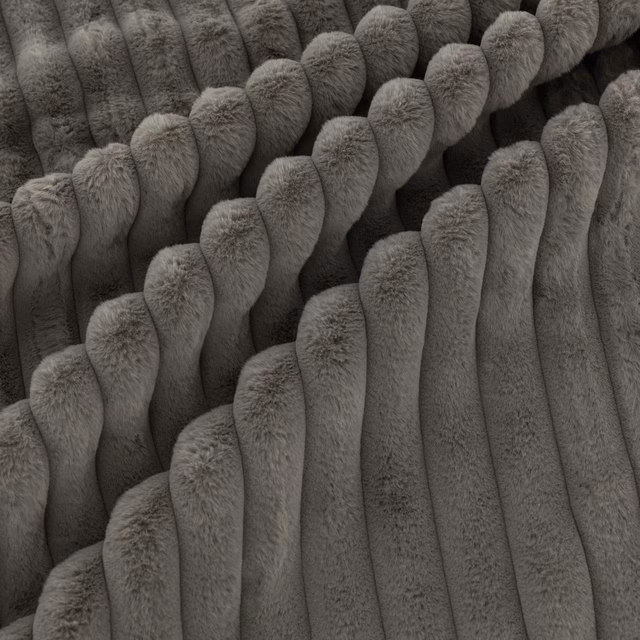Cool wolf-grey fabric with plush raised ribs and deep sculpted channels