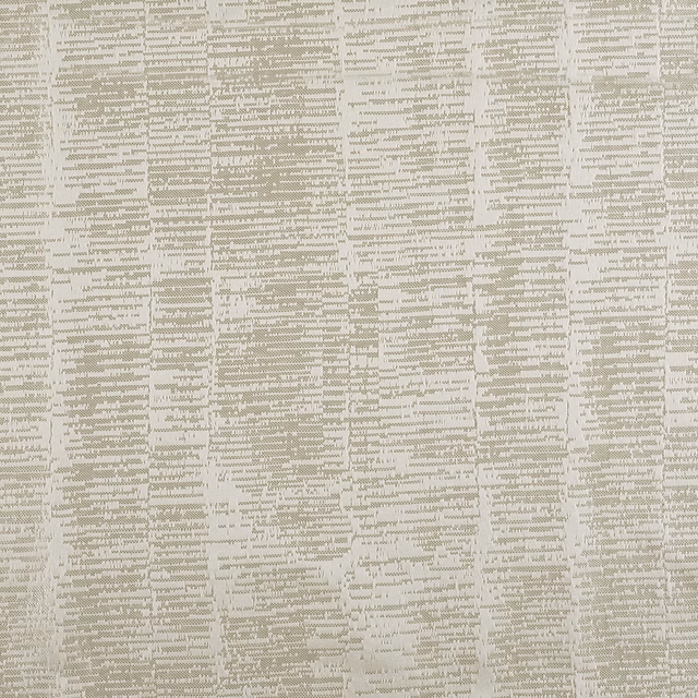 Warm ivory weave with broken taupe-grey stepped bands and subtle texture
