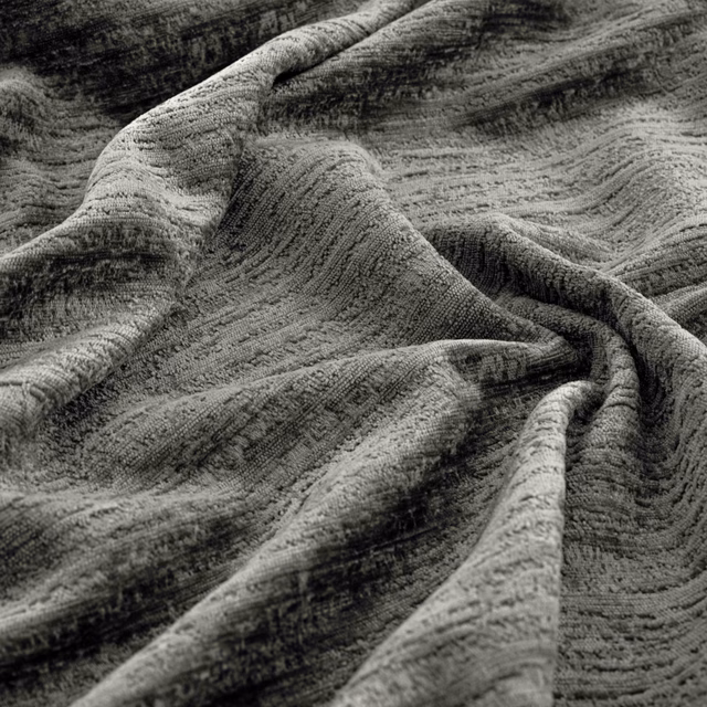 Cool Arctic grey textile with raised charcoal striations and a softly rippled surface