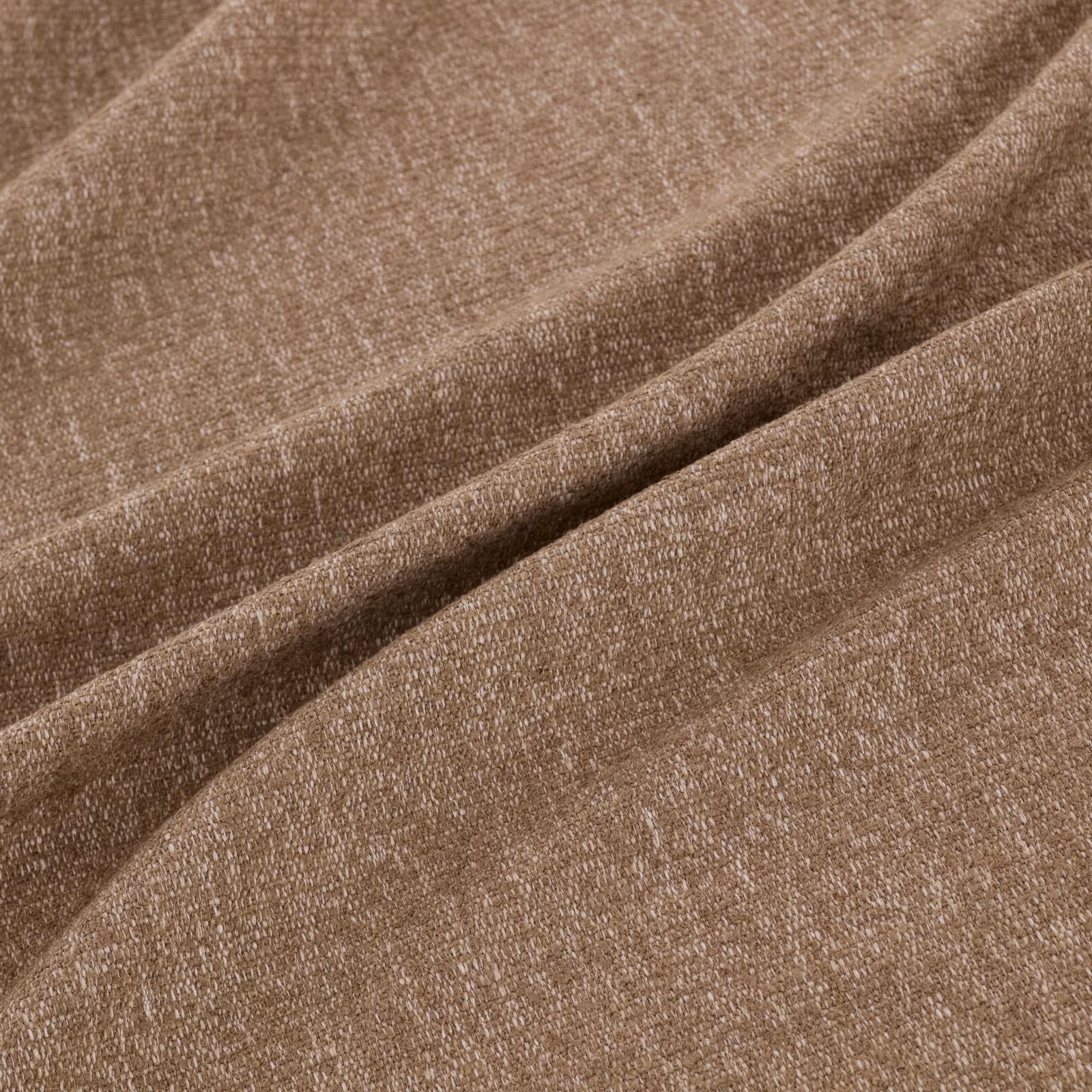Warm taupe woven fabric with fine pebbled texture arranged in soft folds