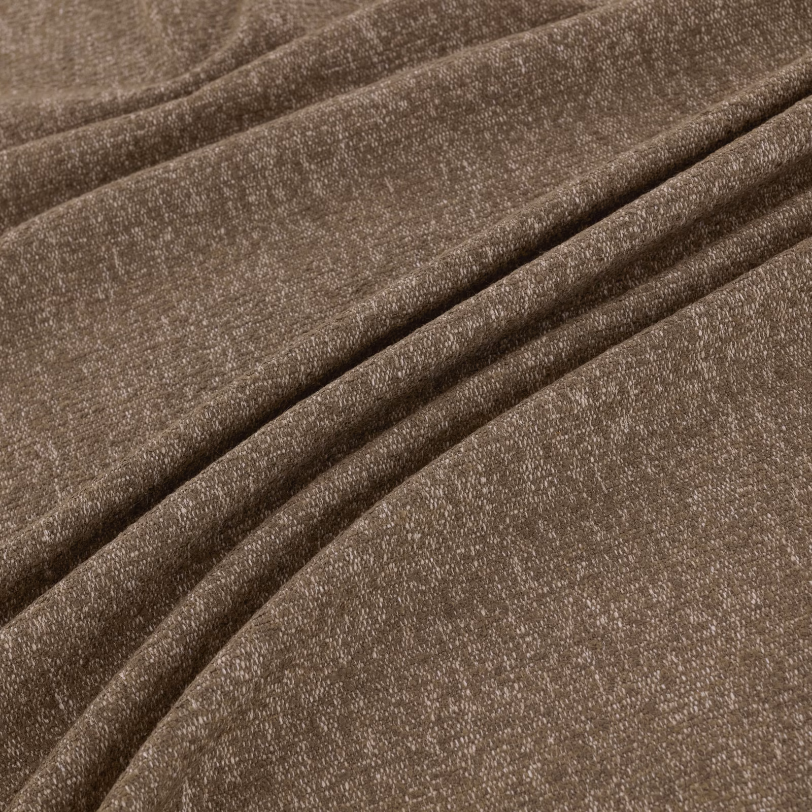 Deep taupe-brown textile with fine pebbled texture arranged in soft folds