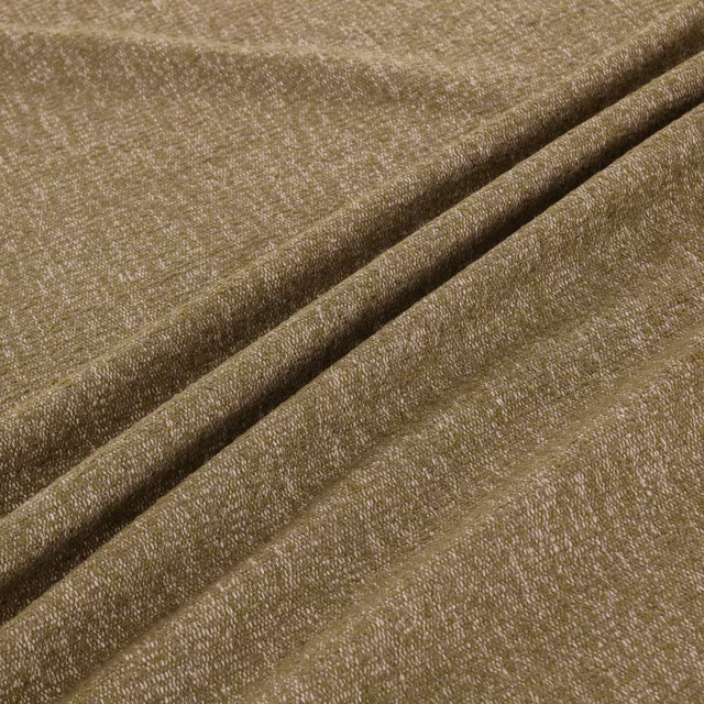Mushroom taupe woven upholstery fabric with fine mottled texture and folded drape