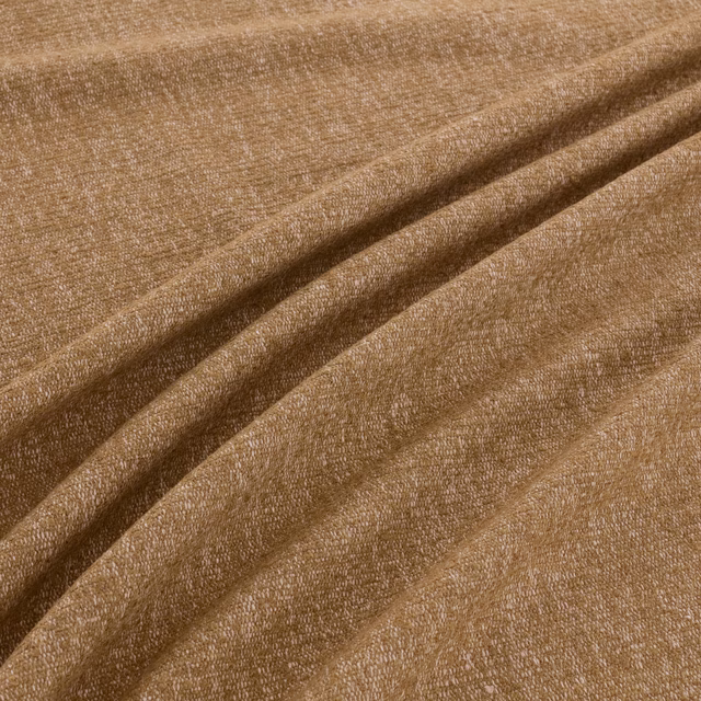 Warm wheat beige woven textile with fine tonal slub and softly folded ridges