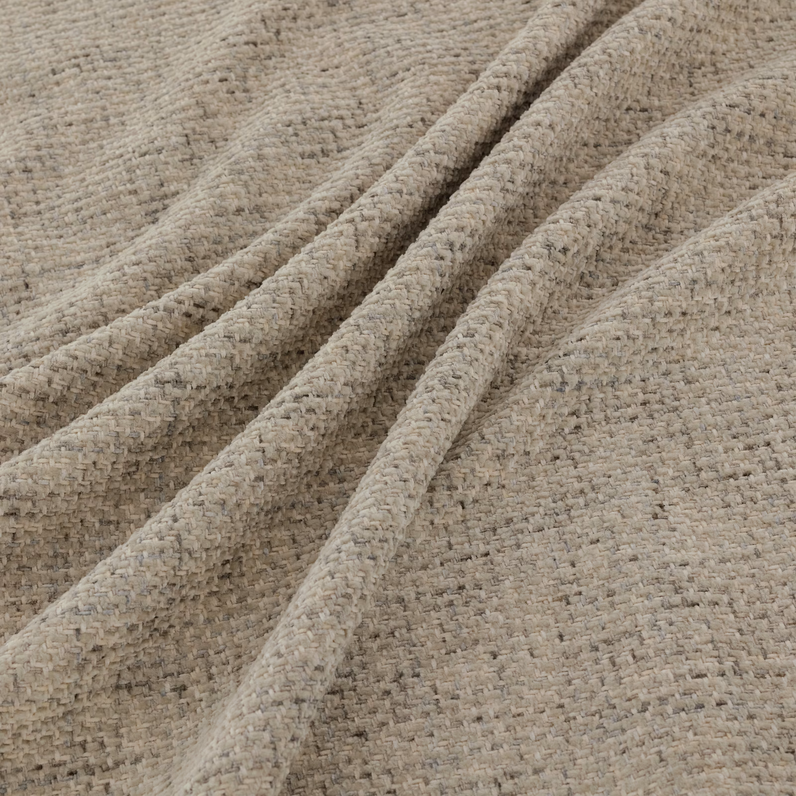 Ash-beige woven fabric with nubby texture and softly mottled taupe flecks