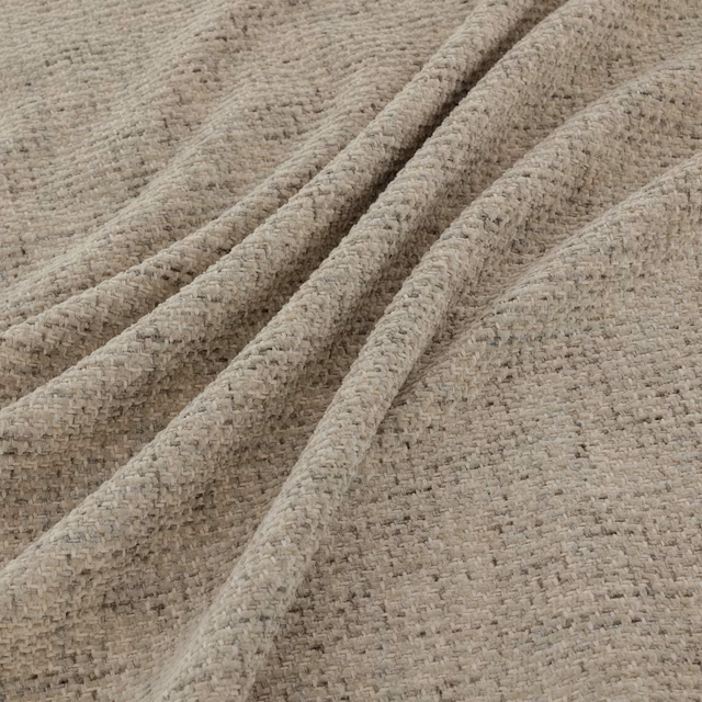 Ash-beige woven fabric with nubby texture and softly mottled taupe flecks