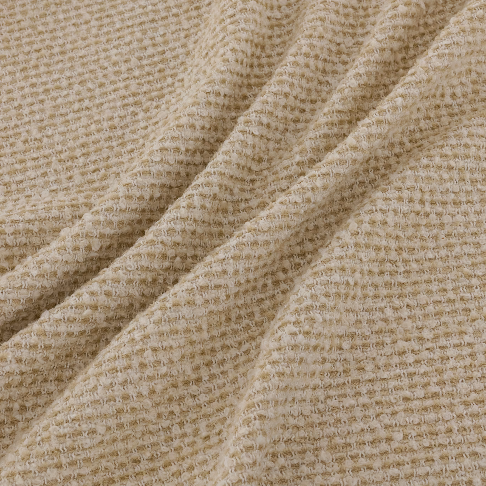 Warm oatmeal-beige looped weave with creamy highlights and soft taupe shadows