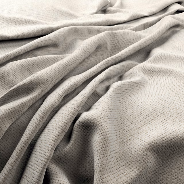 Soft ivory fabric with a tiny pebbled weave gathered into deep, shaded folds