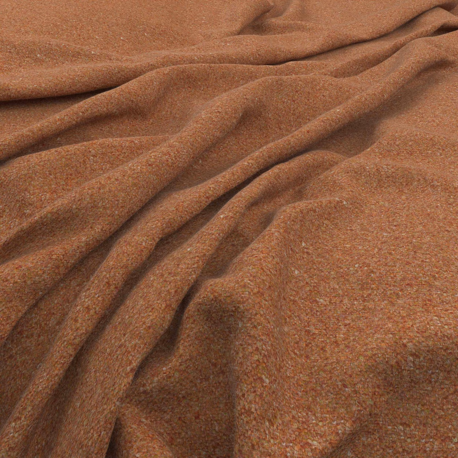 Warm russet-brown tweed with fine copper flecks and softly gathered folds