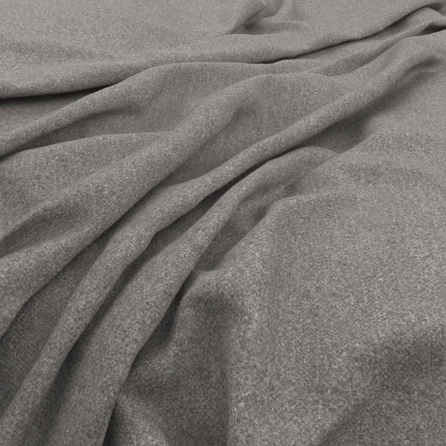 Cool grey mottled tweed-like fabric draped in soft folds with subtle tonal depth
