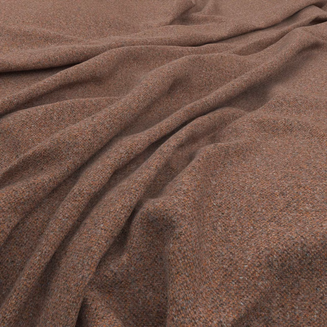 Muted salmon-brown tweed with fine flecks and deep draped folds