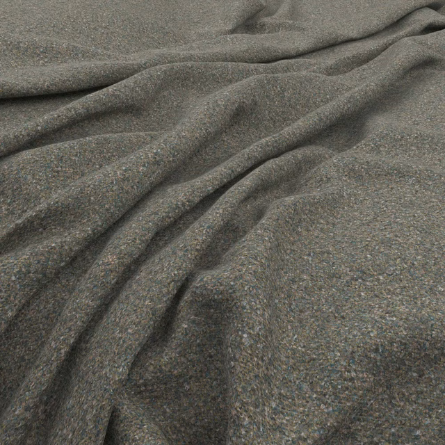 Muted grey-green tweed with subtle flecks and deep, soft folds
