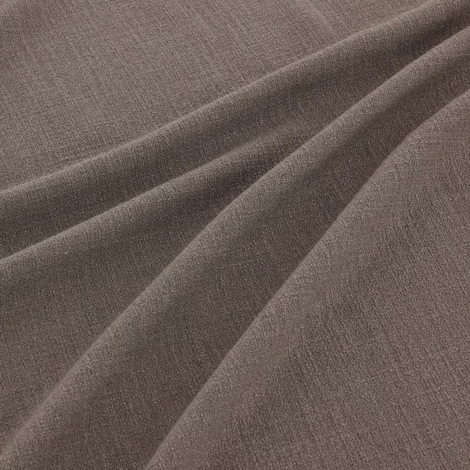 Smoky taupe-grey woven fabric with fine grain and softly shaded folds