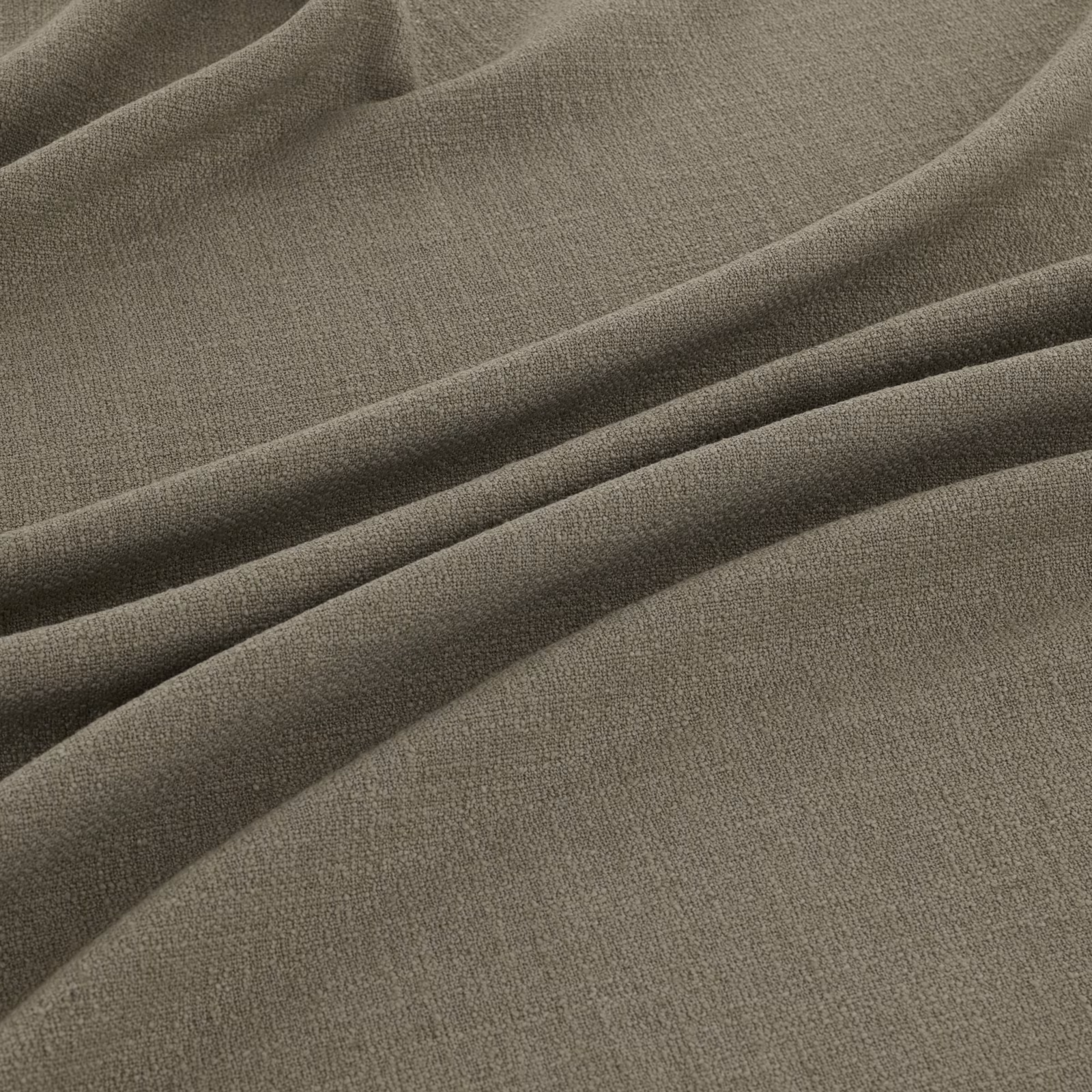 Muted wasabi olive-grey woven fabric shown in broad, softly shadowed folds