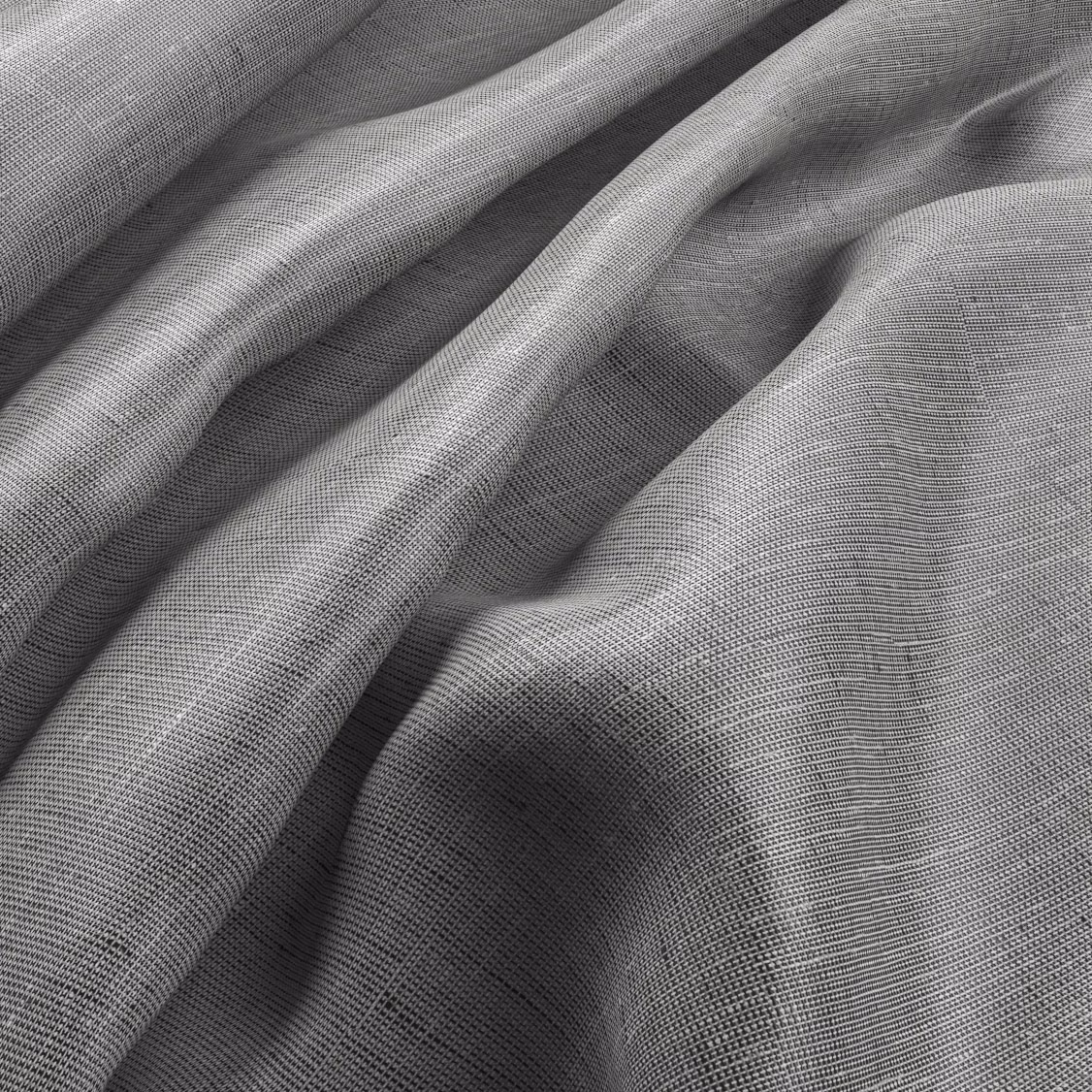Close-up of cool ash-grey fabric with fine crosshatch weave in fluid folds