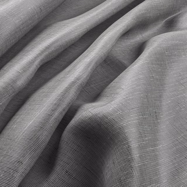 Close-up of cool ash-grey fabric with fine crosshatch weave in fluid folds