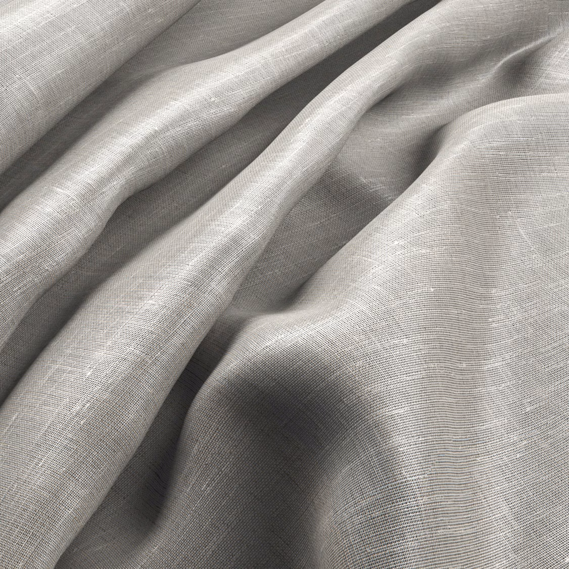 Close-up of soft quartz-grey woven fabric draped into fluid folds with fine crosshatch texture