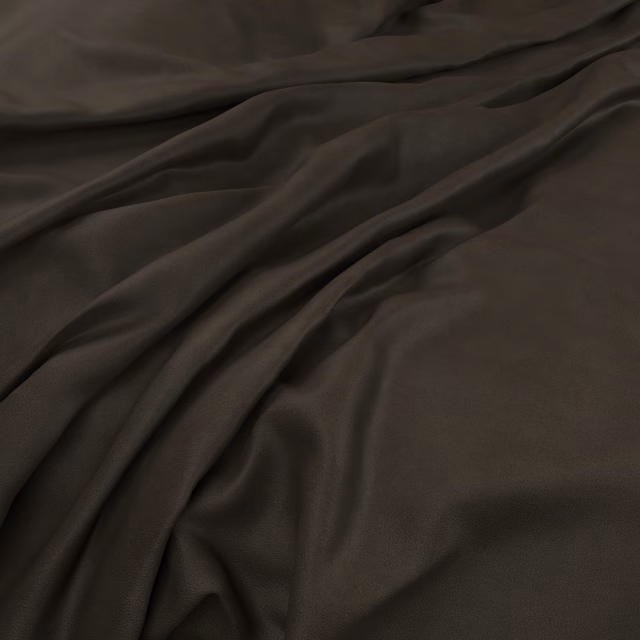 Dark espresso-brown silky textile falling in softly reflective diagonal folds